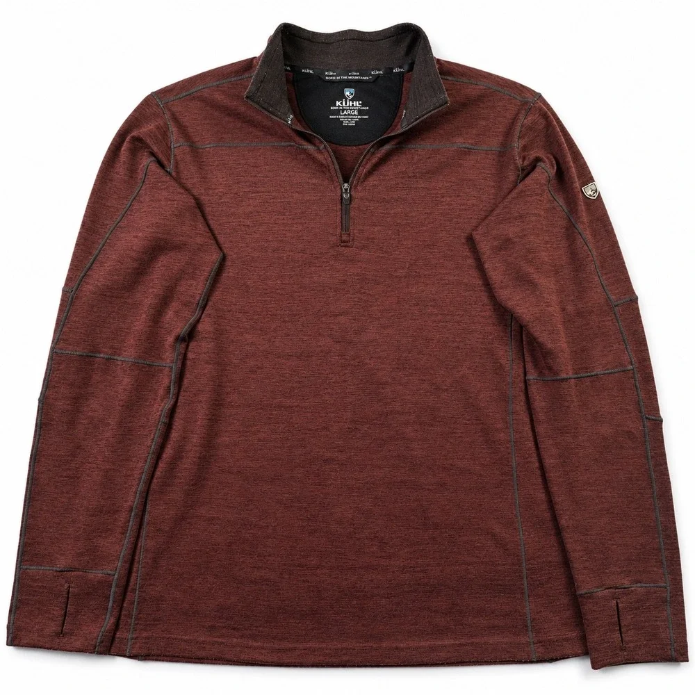 Kuhl Ryzer 1/4 Zip Pullover Mens L Burgundy Heather Thumbholes Hiking 3112 Gorp